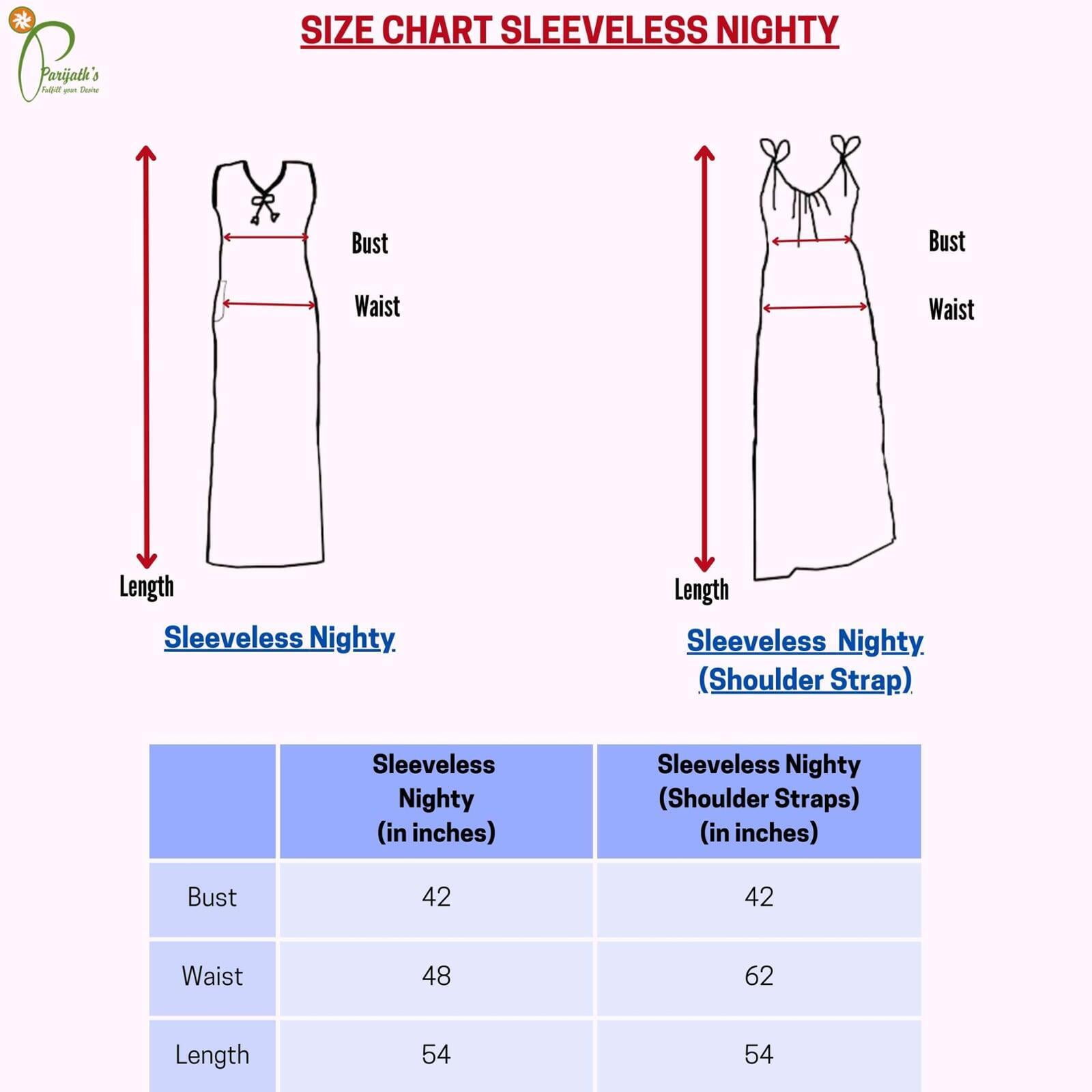 sleeveless nighty size chart