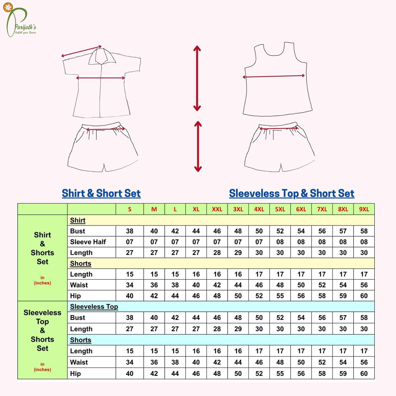 night suit and top pyjama set size chart