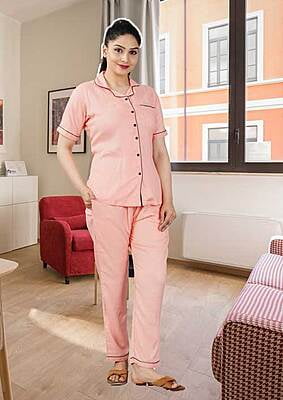 D-34 Rayon Women Night Suit Front Open