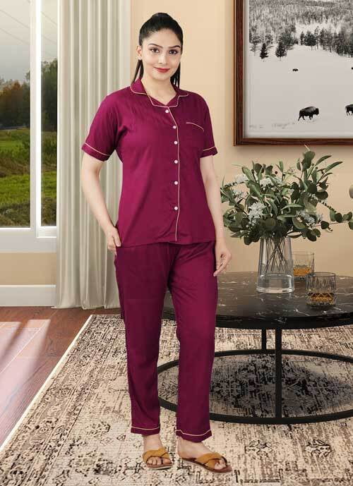 D-34 Rayon Women Night Suit Front Open