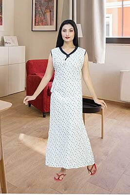 D-24 Cotton Sleeveless Nighty Maxi Free Size