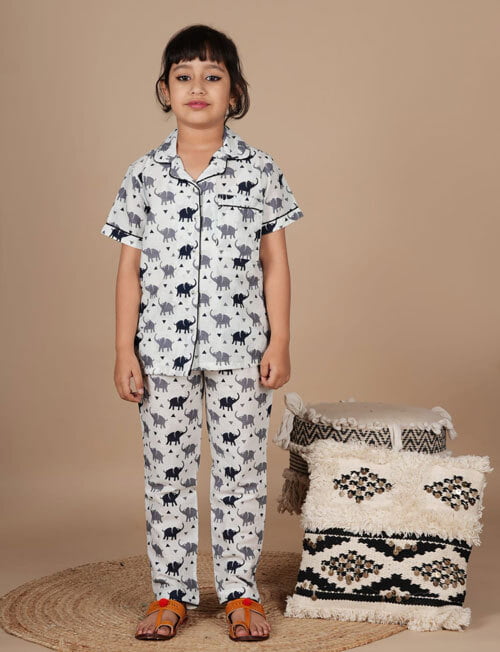 Kids Cotton Night Suit Elephant Prints