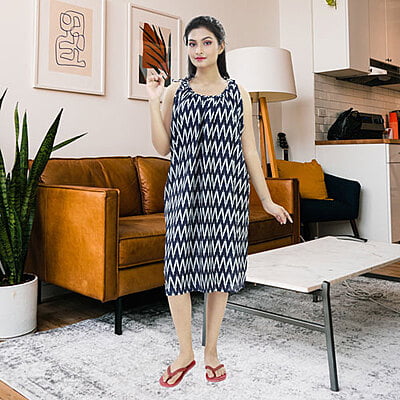 D-27 Cotton Sleeveless Short Nighty with Shoulder Strap Free Size