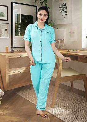 D-34 Rayon Women Night Suit Front Open