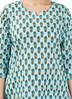 Parijaths Cotton Booti Print Top Pyjama Set Aqua Blue