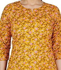 Parijaths Cotton Booti Print Top Pyjama Set Floral Mustard