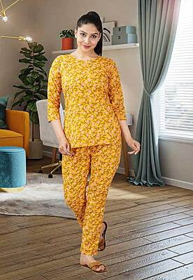 Parijaths Cotton Night Suit Floral Pyjama Set Aqua Blue