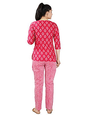 Parijath's Cotton Night Suit Floral Pyjama Set Floral Red