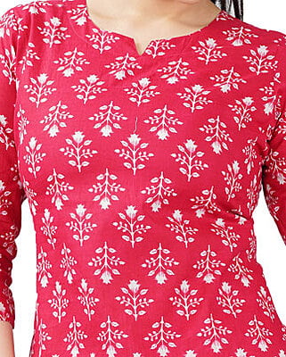 Parijaths Cotton Booti Print Top Pyjama Set Floral Red