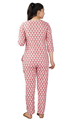 Parijath's Cotton Night Suit Floral Pyjama Set  Pink