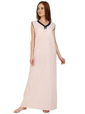 D-24 Cotton Sleeveless Nighty Maxi Free Size