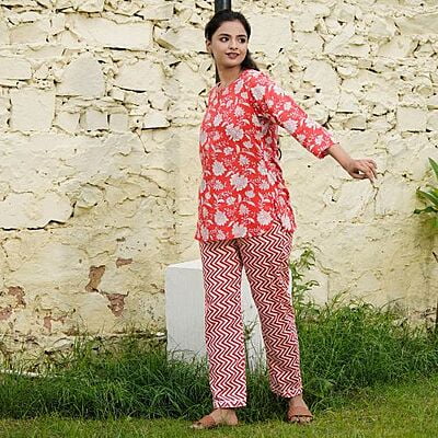 Cotton Floral Print Top Pyjama Set