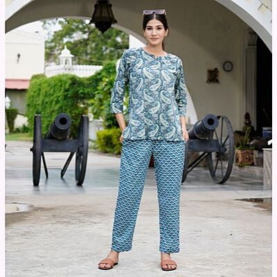 Cotton Geometric Print Top Pyjama Set