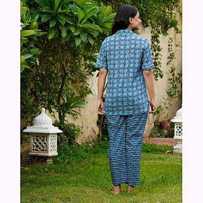 parijath's cotton kashish indigo night suit