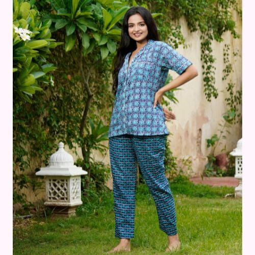 parijaths cotton Kashish Blue night suit