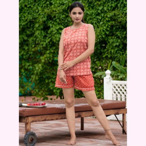 Cotton Kashish Print Sleeveless Top Short Set