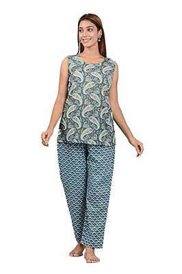 Cotton Geometric Print Sleeveless Top Pajama Set